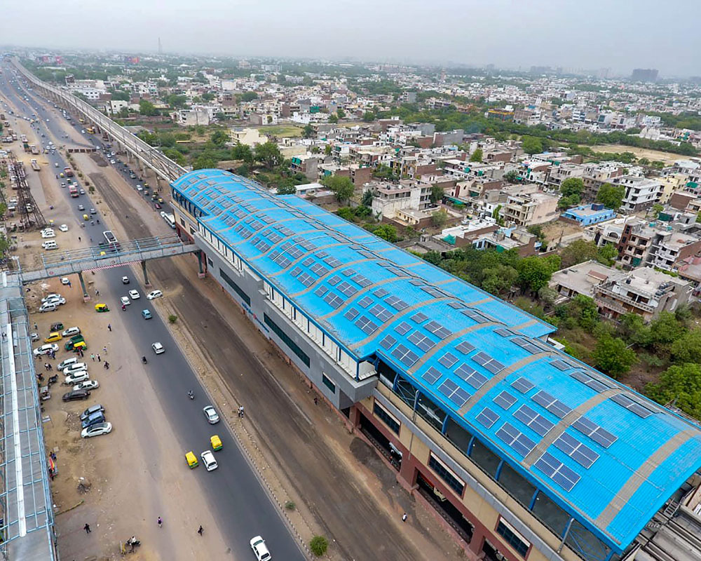 DMRC station rooftop solar aerial view