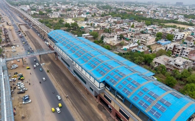DMRC station rooftop solar aerial view